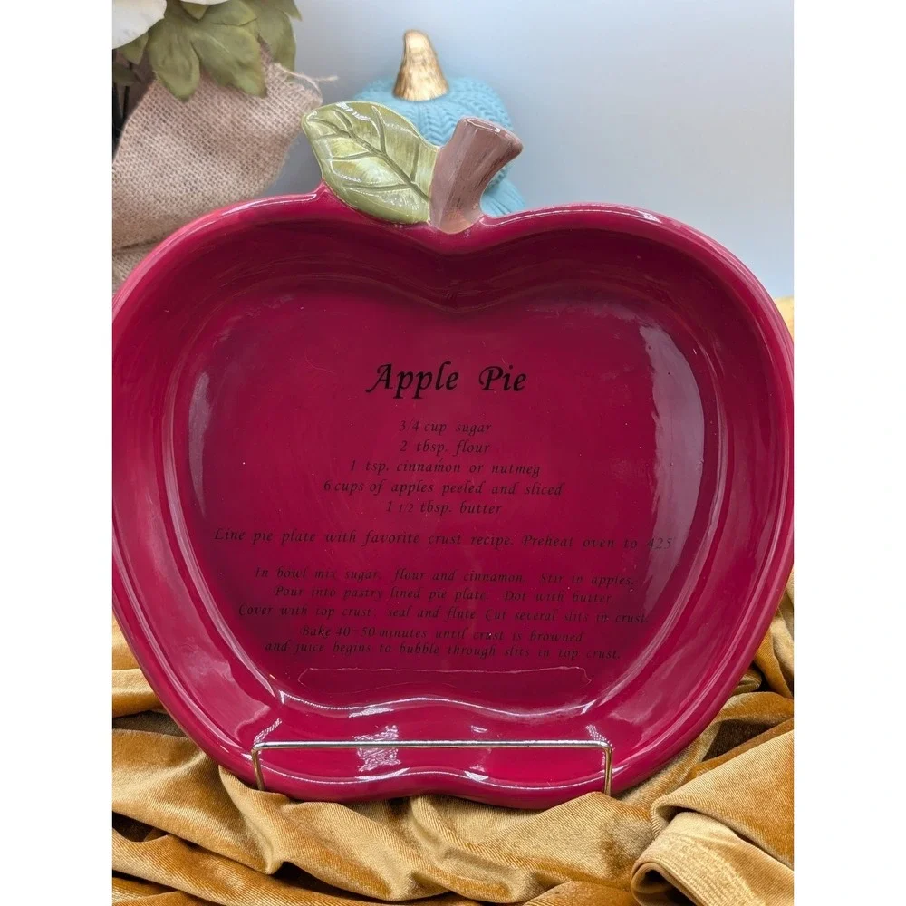 Harvest Red Ceramic Apple Shaped Pie Dish Pan Recipe Base Cottagecore Vintage